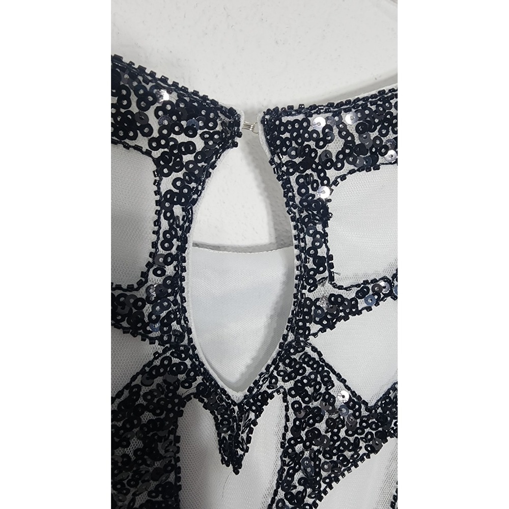 Sequin Flapper Fringe Dress Medium Black White Gatsby Art Deco 20s Style - Picture 6 of 7